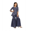 Dropship Girl's Cotton Rayon Printed Top And Sharara Set (Blue)