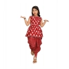 Dropship Girl's Cotton Rayon Printed Top And Dhoti With Dupatta Set (Maroon)