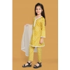Dropship Girl's Silk Blend Floral Prinded Shiffli Lace Salwar Kameez Dupatta Set (Yellow)