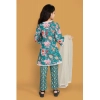 Dropship Girl's Silk Blend Floral Prinded Shiffli Lace Salwar Kameez Dupatta Set (Teal)