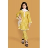 Dropship Girl's Silk Blend Floral Prinded Shiffli Lace Salwar Kameez Dupatta Set (Yellow)