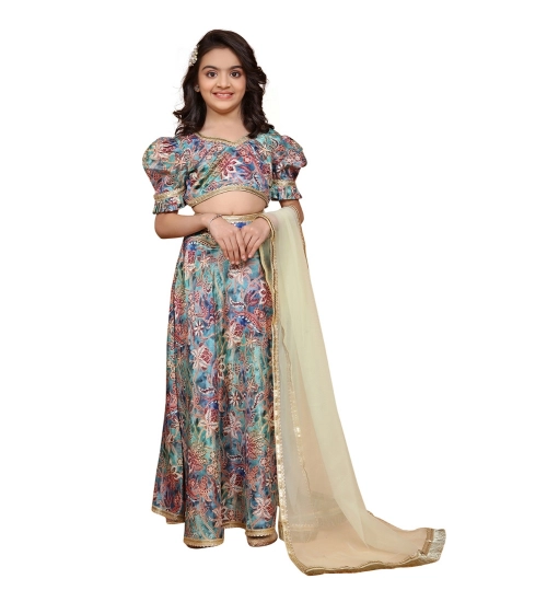 Girl's Chiffon Printed Lehenga Choli Set (Multicolor)