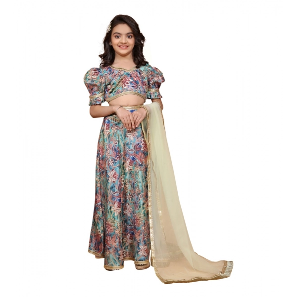 Dropship Girl's Chiffon Printed Lehenga Choli Set (Multicolor)