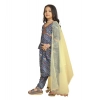 Dropship Girl's Maslin Embrodrery Lace Aliya Cut Top With Bottom Dupatta Set (Blue)