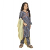 Dropship Girl's Maslin Embrodrery Lace Aliya Cut Top With Bottom Dupatta Set (Blue)