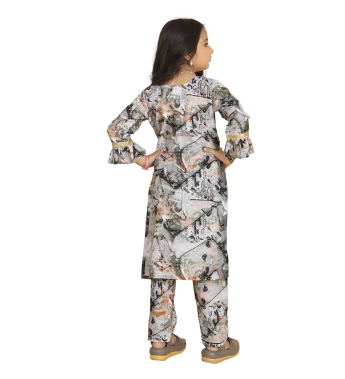 Girl's Maslin Embrodrery Lace Aliya Cut Top With Bottom Dupatta Set (Green)