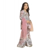 Dropship Girl's Maslin Embrodrery Lace Aliya Cut Top With Sharara Dupatta Set (Pink)