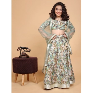 Generic Girl's Chiffon Printed Lehenga Choli Set (Green)