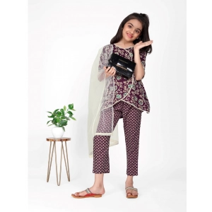 Generic Girl's Cotton Printed Kurti With Bottom Dupatta Set (Brown)