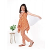 Dropship Girl's Cotton Printed Kurti With Bottom Dupatta Set (Orange)