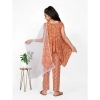 Dropship Girl's Cotton Printed Kurti With Bottom Dupatta Set (Orange)