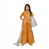 Dropship Girl's Cotton Rayon Printed Top And Sharara Set (Mustard)