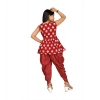 Dropship Girl's Cotton Rayon Printed Top And Dhoti With Dupatta Set (Maroon)