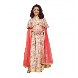 Girl's Chiffon Printed Lehenga Choli Set (Beige)