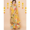Dropship Girl's Rayon Printed Codding Lace Anarkali-Style Suit (Yellow)
