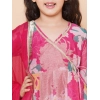 Dropship Girl's Rayon Printed Codding Lace Anarkali-Style Suit (Pink)