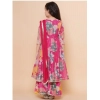 Dropship Girl's Rayon Printed Codding Lace Anarkali-Style Suit (Pink)