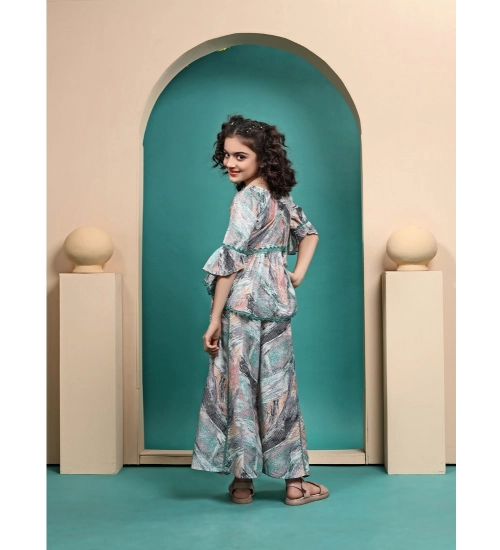 Girl's Maslin Printed Top And Plazzo Set (Multicolor)