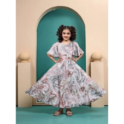 Girl's Maslin Printed Maxi Length Dress (Multicolor)
