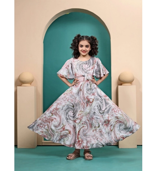 Girl's Maslin Printed Maxi Length Dress (Multicolor)