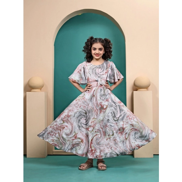 Dropship Girl's Maslin Printed Maxi Length Dress (Multicolor)