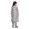 Dropship Girl's Maslin Embrodrery Lace Aliya Cut Top With Bottom Dupatta Set (Grey)