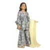 Dropship Girl's Maslin Embrodrery Lace Aliya Cut Top With Sharara Dupatta Set (Grey)