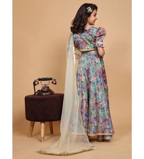 Girl's Chiffon Printed Lehenga Choli Set (Multicolor)