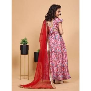 Generic Girl's Chiffon Printed Lehenga Choli Set (Pink)