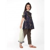 Dropship Girl's Cotton Printed Kurti With Bottom Dupatta Set (Dark Blue)