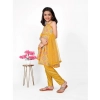 Dropship Girl's Cotton Printed Kurti With Bottom Dupatta Set (Yellow)