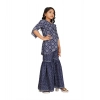 Dropship Girl's Cotton Rayon Printed Top And Sharara Set (Blue)
