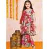 Dropship Girl's Rayon Printed Codding Lace Anarkali-Style Suit (Maroon)