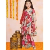Dropship Girl's Rayon Printed Codding Lace Anarkali-Style Suit (Maroon)
