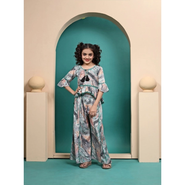 Dropship Girl's Maslin Printed Top And Plazzo Set (Multicolor)