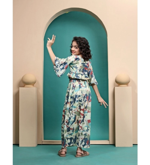 Girl's Maslin Printed Crop Top And Skirt Set (Multicolor)