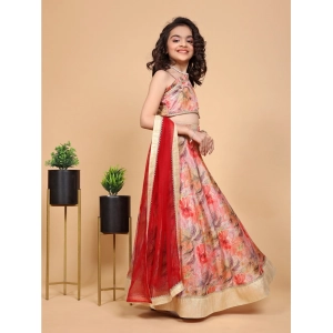 Generic Girl's Chiffon Printed Lehenga Choli Set (Peach)