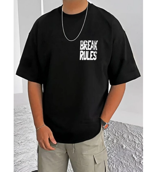 Men's Casual Cotton Blend Printed Round Neck Half Sleeve T-Shirt (Black)