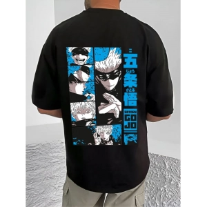 Generic Men's Casual Cotton Blend Printed Round Neck Half Sleeve T-Shirt (Black)