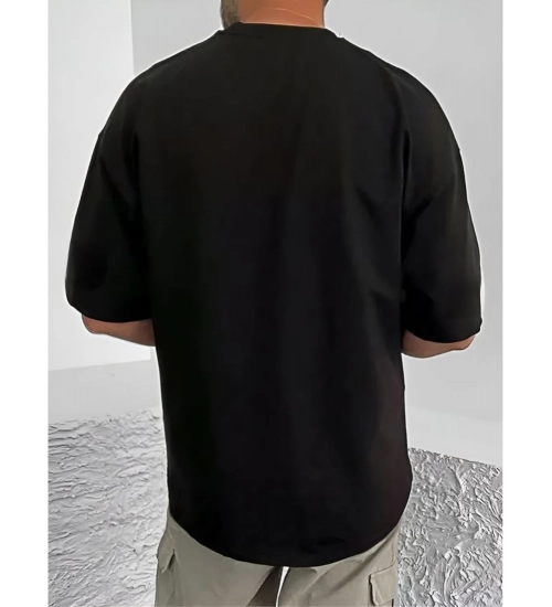 Men's Casual Cotton Blend Printed Round Neck Half Sleeve T-Shirt (Black) Men's Casual Cotton Blend Printed Round Neck Half Sleeve T-Shirt (Black)