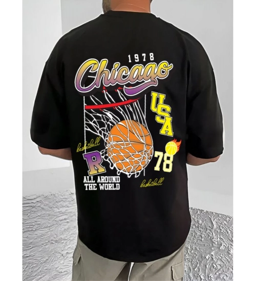 Men's Casual Cotton Blend Printed Round Neck Half Sleeve T-Shirt (Black) Men's Casual Cotton Blend Printed Round Neck Half Sleeve T-Shirt (Black)