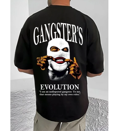 Men's Casual Cotton Blend Printed Round Neck Half Sleeve T-Shirt (Black) Men's Casual Cotton Blend Printed Round Neck Half Sleeve T-Shirt (Black)