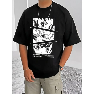 Generic Men's Casual Cotton Blend Printed Round Neck Half Sleeve T-Shirt (Black)