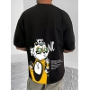 Men's Casual Cotton Blend Printed Round Neck Half Sleeve T-Shirt (Black)