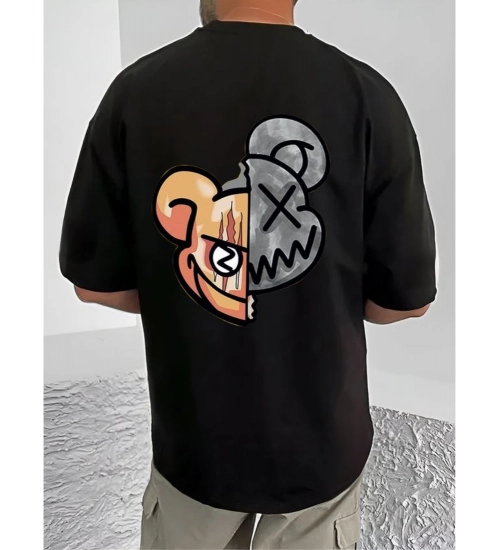 Men's Casual Cotton Blend Printed Round Neck Half Sleeve T-Shirt (Black) Men's Casual Cotton Blend Printed Round Neck Half Sleeve T-Shirt (Black)