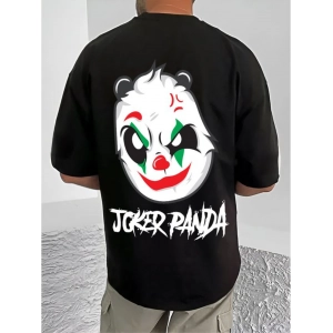 Generic Men's Casual Cotton Blend Printed Round Neck Half Sleeve T-Shirt (Black)