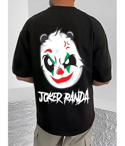 Men's Casual Cotton Blend Printed Round Neck Half Sleeve T-Shirt (Black)