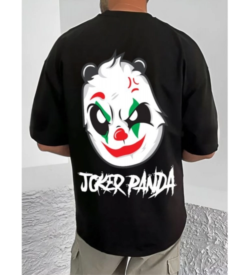 Men's Casual Cotton Blend Printed Round Neck Half Sleeve T-Shirt (Black)