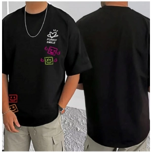 Generic Men's Casual Cotton Blend Printed Round Neck Half Sleeve T-Shirt (Black)