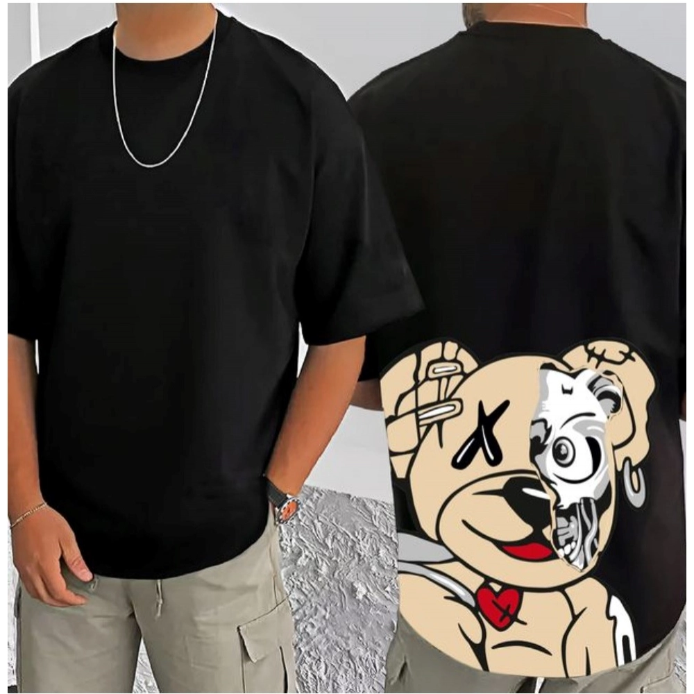 Men's Casual Cotton Blend Printed Round Neck Half Sleeve T-Shirt (Black) Men's Casual Cotton Blend Printed Round Neck Half Sleeve T-Shirt (Black)